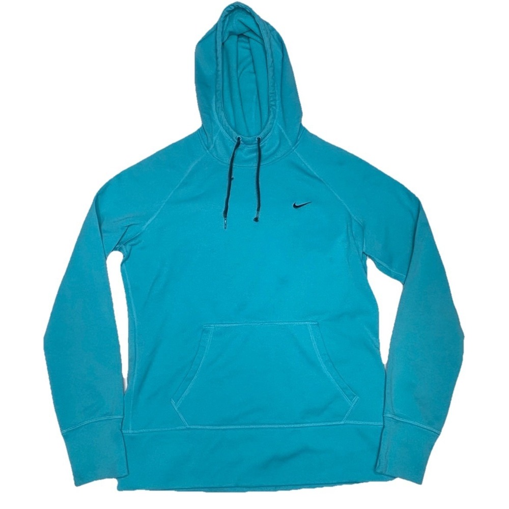 Nike Therma-Fit Hoodie Teal Blue Pullover Fleece Sweatshirt Women's Medium‎